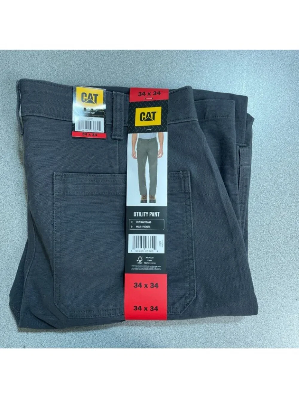 NWT CAT Men's Gray 34x34 Utility Work Canvas Pants Flex Waistband Cargo